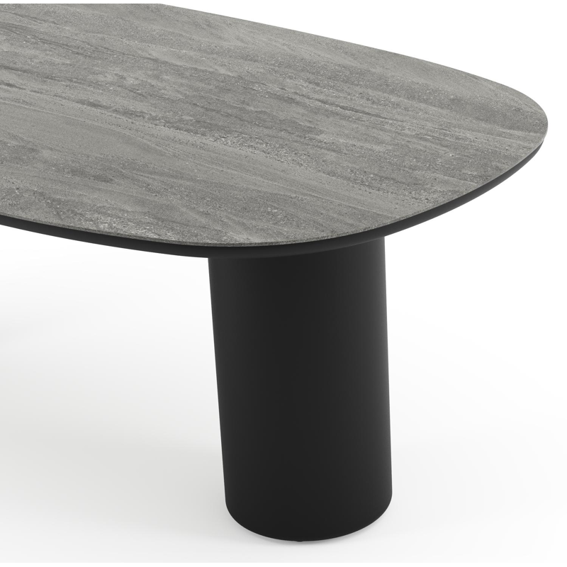 Amico tuintafel bombo in zwart aluminium en volkeramiek Aspen Grey - L 210 x B 110 x H 73.5 cm