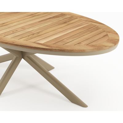 Pamplona tuintafel ovaal in beige aluminium en teak - L 239 x B 115 x H 73 cm
