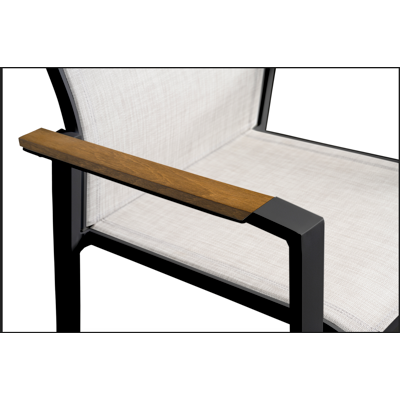 Alora tuinset in zwart aluminium en naturel polywood tafelblad met 6 stapelbare Bahia tuinstoelen