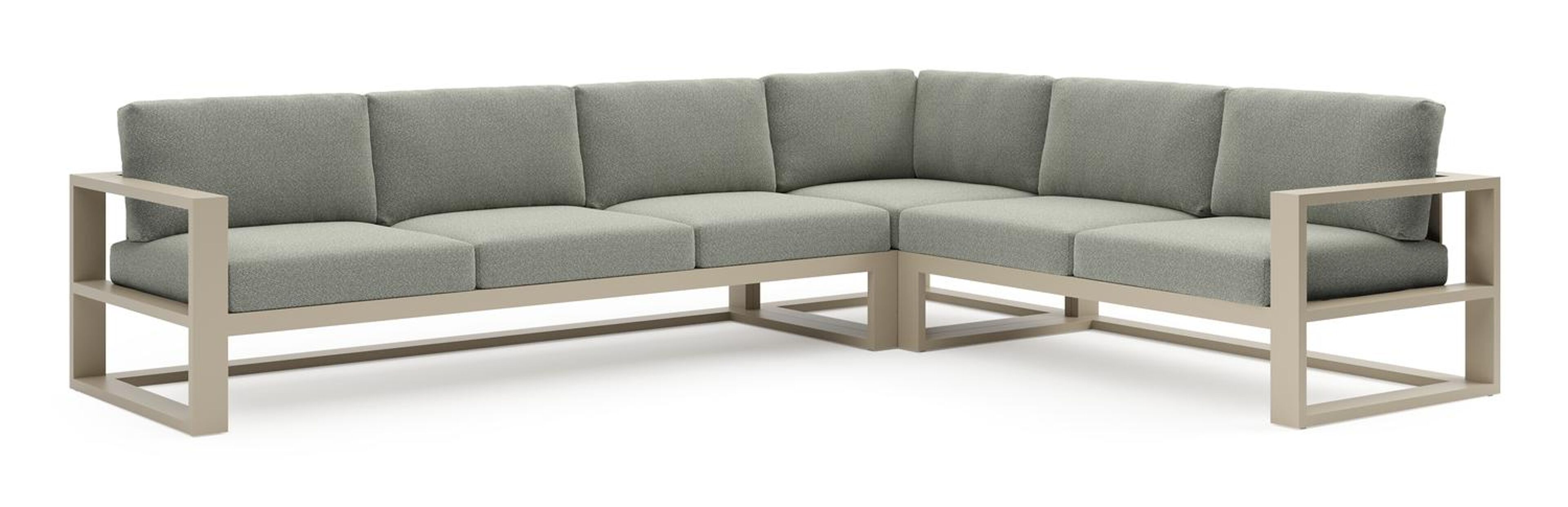 Verato loungehoek in beige aluminium met savane leaf all weather sunbrella® luxe kussen