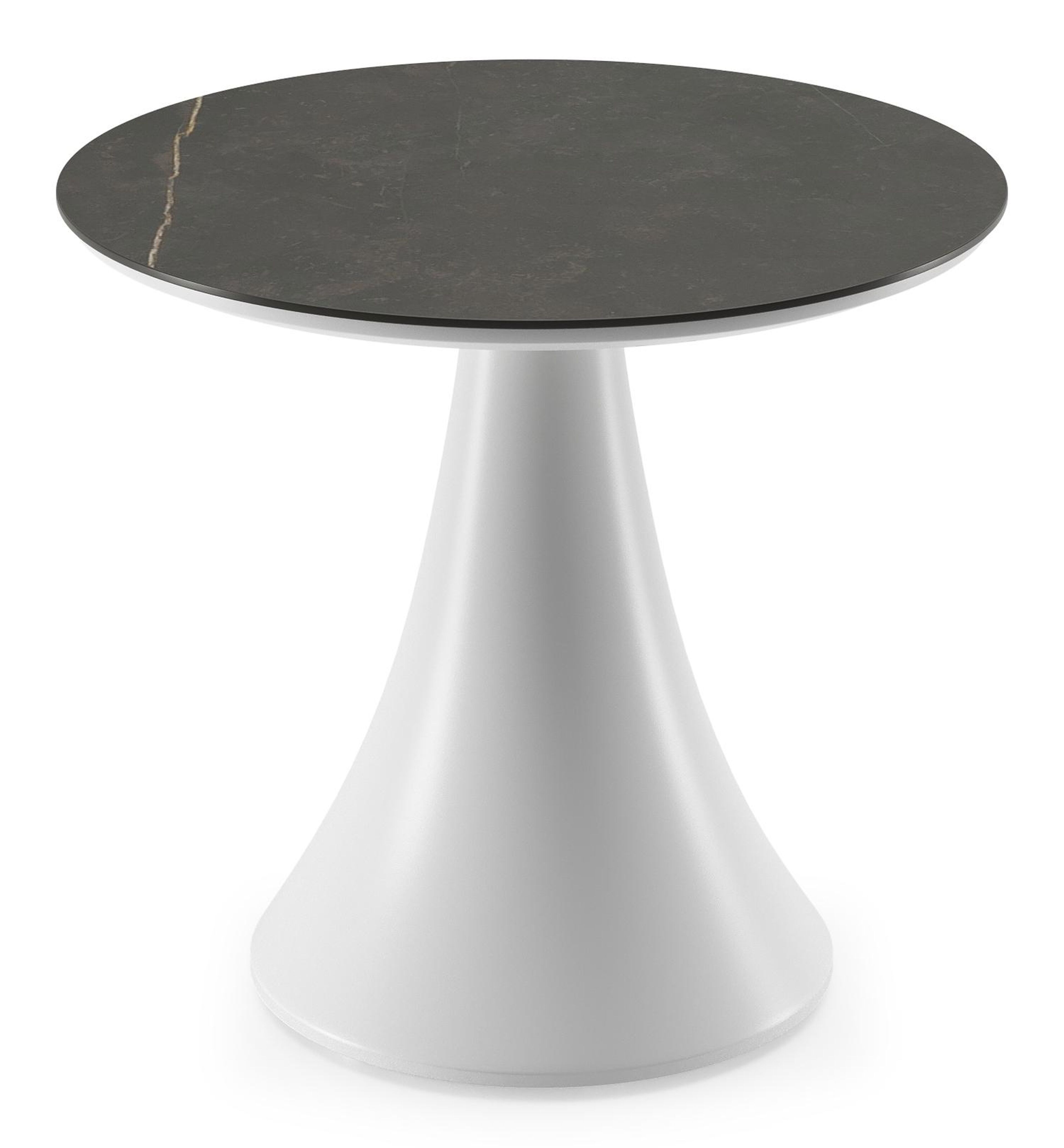 Fano low dining low dining loungetafel rond in wit aluminium en volkeramiek Calatorao - Dia. 65 x H 55 cm