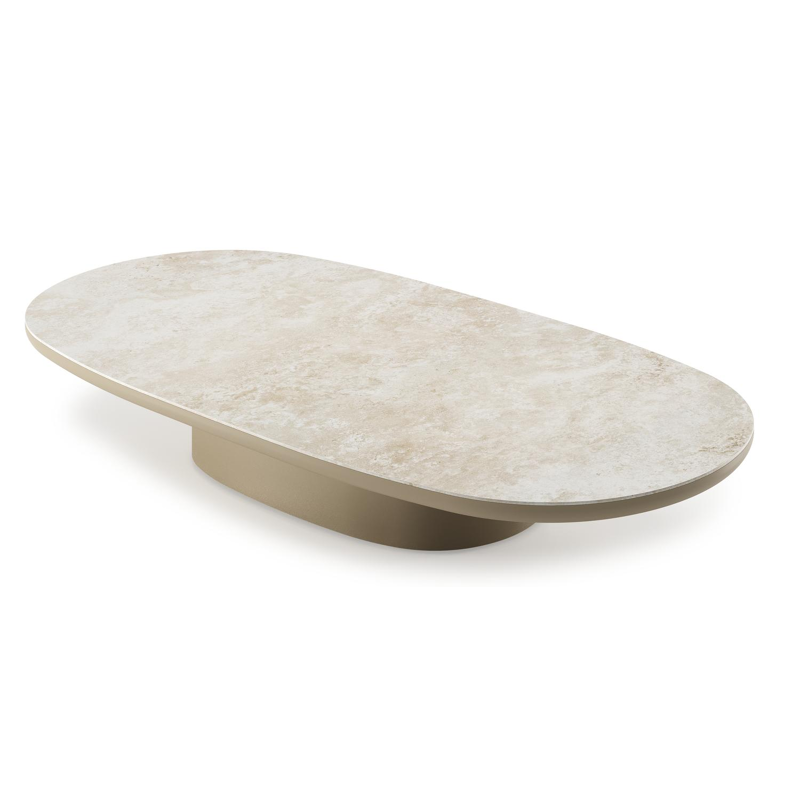 Table de basse Amico bombo en aluminium beige et céramique pleine Rapolano - Lg. 171 x Lrg. 89 x Haut. 24 cm