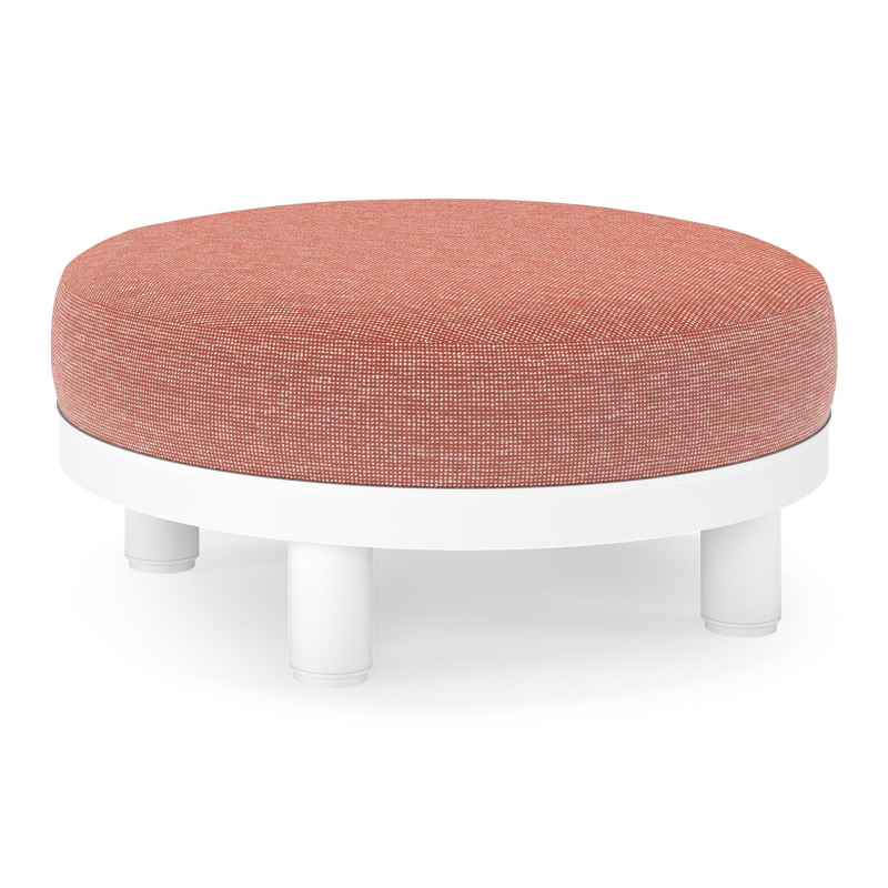 Salon de jardin pouf Donato en aluminium blanc et coussins en all Weather Sunbrella® Luxe Slow Alezan