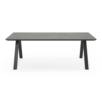 Puglia tuinset in zwart aluminium en grijs volkeramiek tafelblad met 6 Rivo tuinstoelen