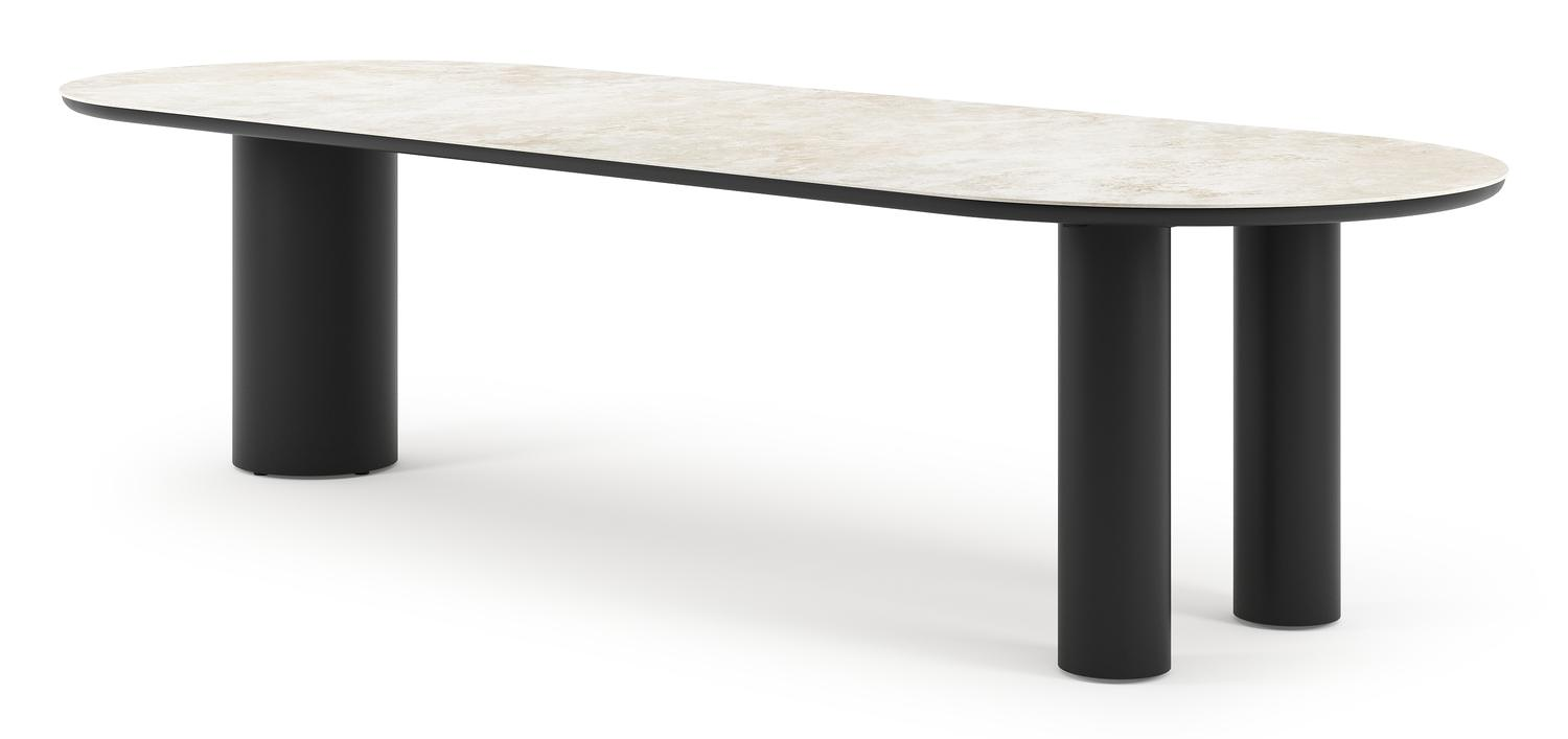 Table de jardin organo ovale en aluminium noir et céramique pleine Rapolano Lg. 300 x Lrg. 110 cm