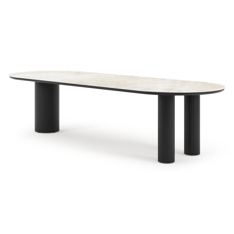 Table de jardin organo ovale en aluminium noir et céramique pleine Rapolano Lg. 300 x Lrg. 110 cm