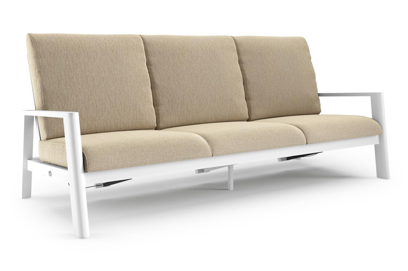 Canapé de jardin Cirello en aluminium blanc et coussins en all weather cosytica althea camel