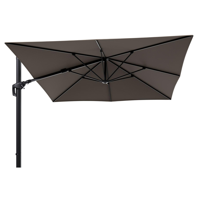 Minore zweefparasol tiltfunctie in zwart aluminium en parasoldoek in All Weather Sunbrella® Luxe Natte Heather Grey  - L1 350 x L2: 350 cm (zonder voet) (zonder voet)