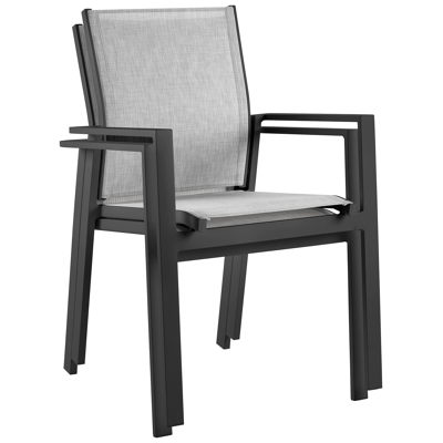 Oviedo tuinset met verlengbare tafel in zwart aluminium en grijs keramische print tafelblad met 8 stapelbare Bahia tuinstoelen