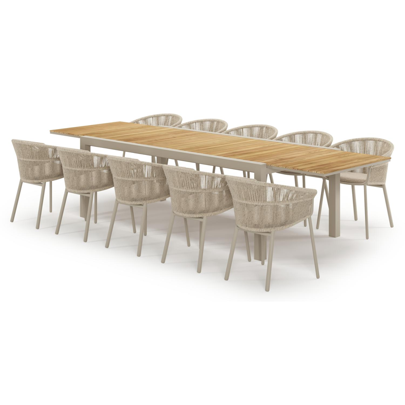 Ensemble de jardin Calobra extensible rectangulaire en aluminium beige et teck avec 10 chaises de jardin Matera