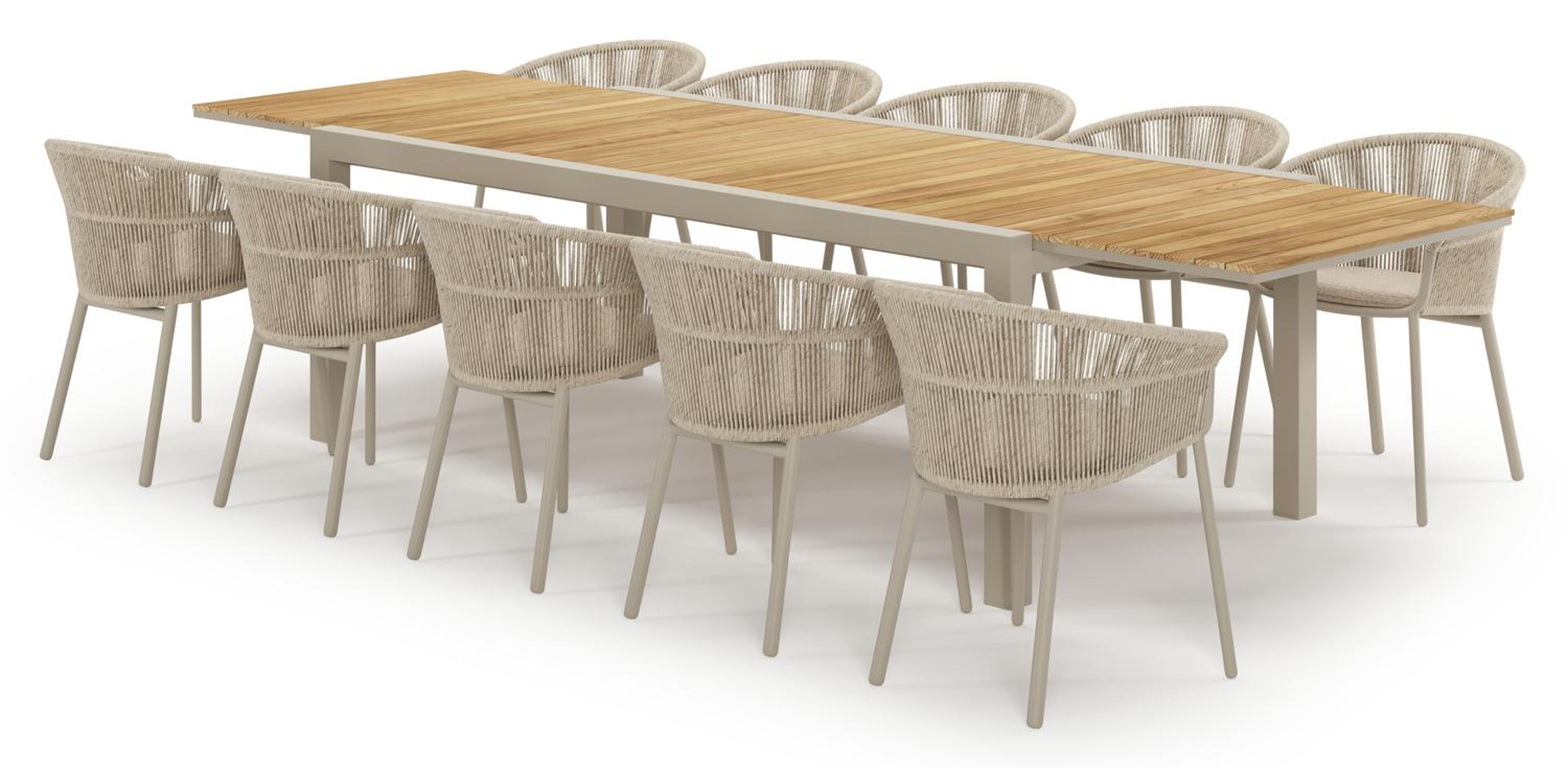 Ensemble de jardin Calobra extensible rectangulaire en aluminium beige et teck avec 10 chaises de jardin Matera