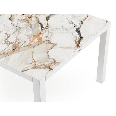 Como tuintafel in wit aluminium en volkeramiek calacatta luxe - L 280 x B 110 x H 76 cm