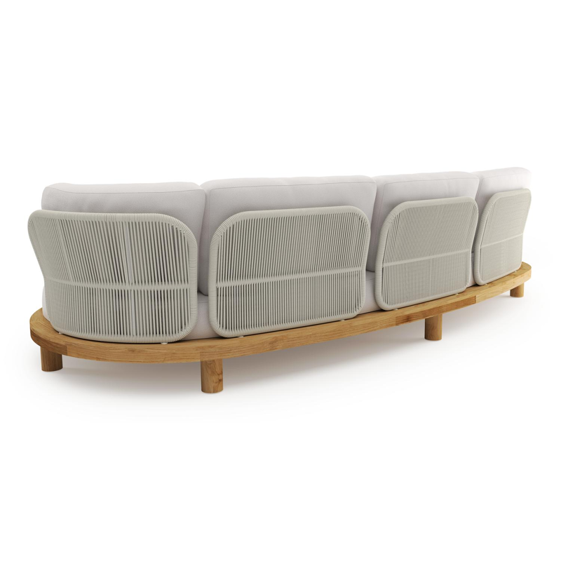 Canapé de jardin Donato en teck et coussins en all weather sunbrella® luxe savane whisper