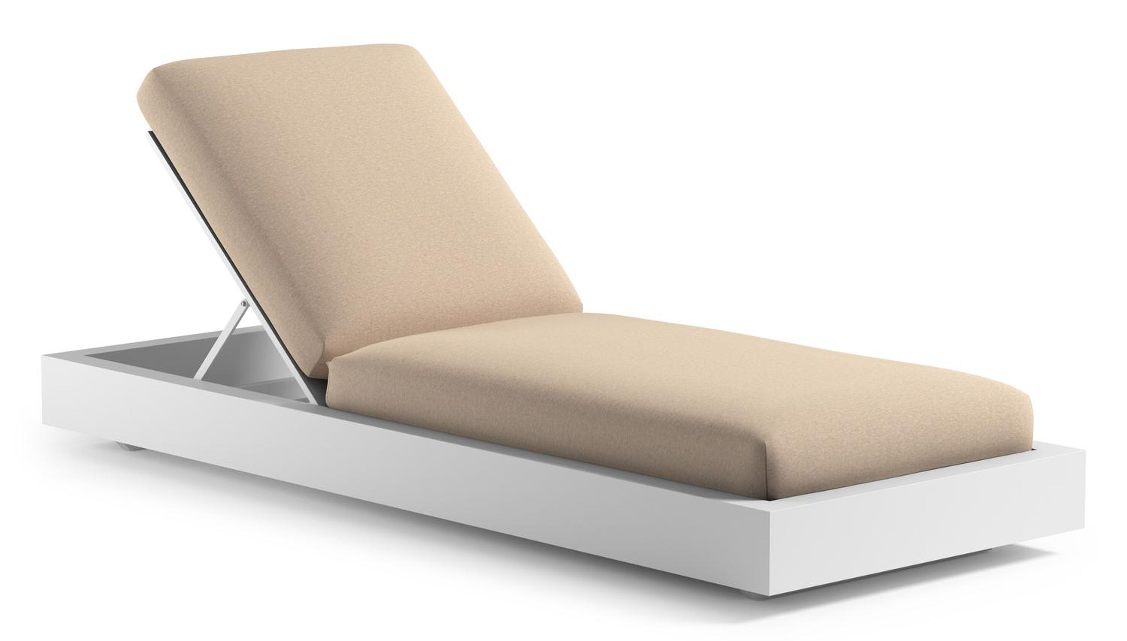 Como verstelbaar ligbed in wit aluminium met heritage papyrus all weather Sunbrella® luxe kussen