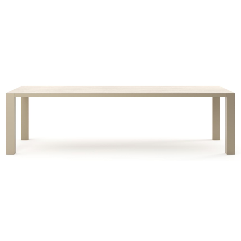 Nano tuintafel rechthoekig in beige aluminium en volkeramiek Travertino Bianco - L 280 x B 110 x H 75 cm