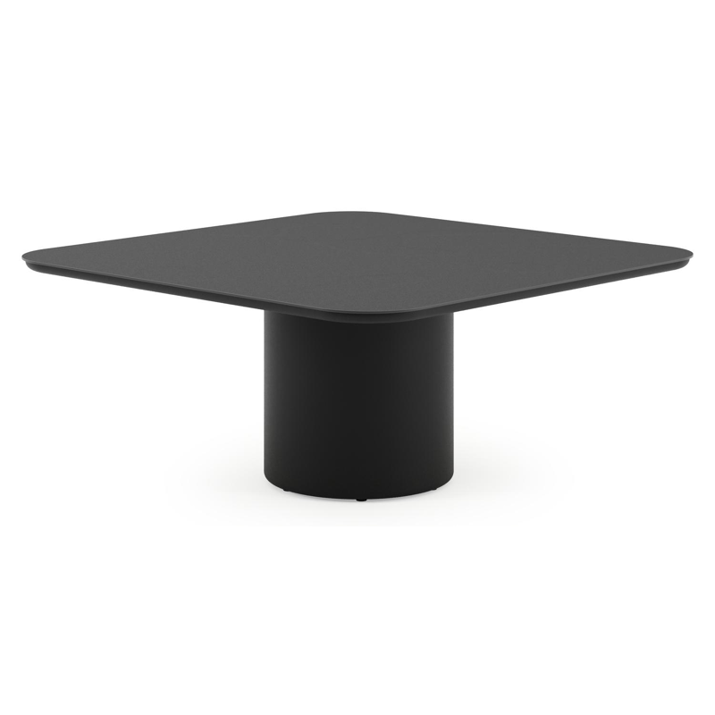 Amico low dining tuintafel afgerond vierkant in zwart aluminium en volkeramiek Nero Black - L 148 x B 148 x H 61 cm