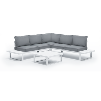 Serado loungehoek in wit aluminium met grijs polyester kussens en loungetafel