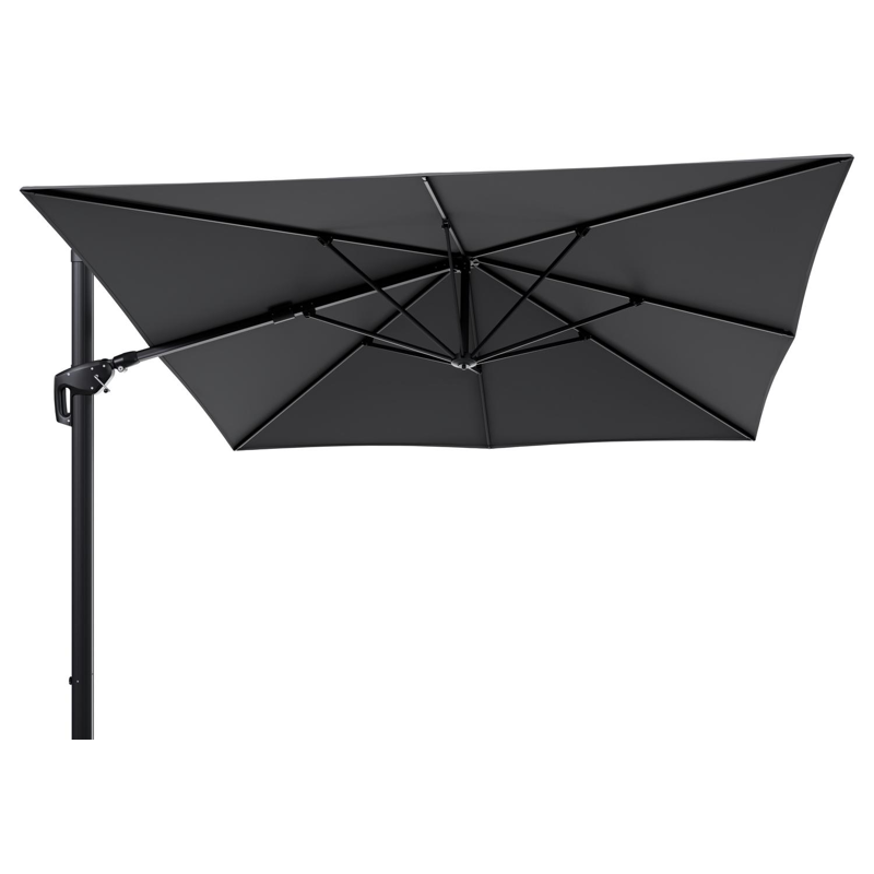 Minore zweefparasol tiltfunctie in zwart aluminium en parasoldoek in All Weather Sunbrella® Luxe Natte Charcoal Chine  - L1 350 x L2: 350 cm (zonder voet) (zonder voet)