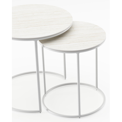 Fano loungetafels in wit aluminium en calista volkeramiek - Dia. 50/40 x H 50/45 cm