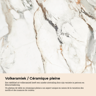 Donato tuintafel in wit aluminium en volkeramiek calacatta luxe - L 148 x B 148 x H 74 cm