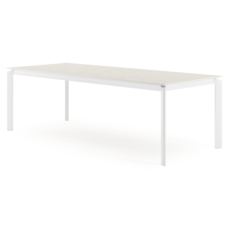 Table de jardin Cirello en aluminium blanc et céramique pleine shilin - Lg 240 x Larg. 100 x H 75 cm