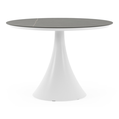 Fano tuintafel rond in wit aluminium en volkeramiek Calatorao - Dia. 110 x H 75 cm