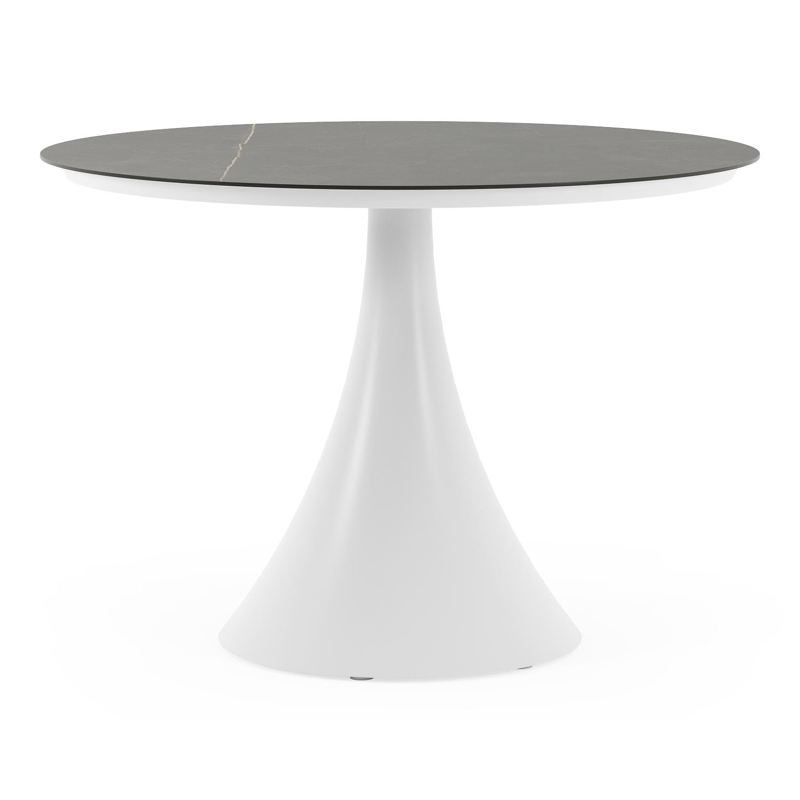 Fano tuintafel rond in wit aluminium en volkeramiek Calatorao - Dia. 110 x H 75 cm