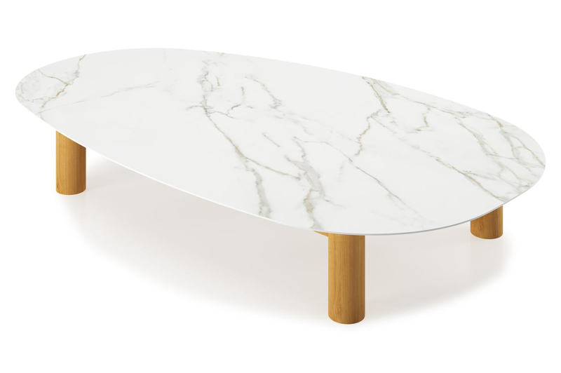 Donato - Organo loungetafel organisch in teak en volkeramiek Calacatta - L 151 x B 90 x H 25 cm