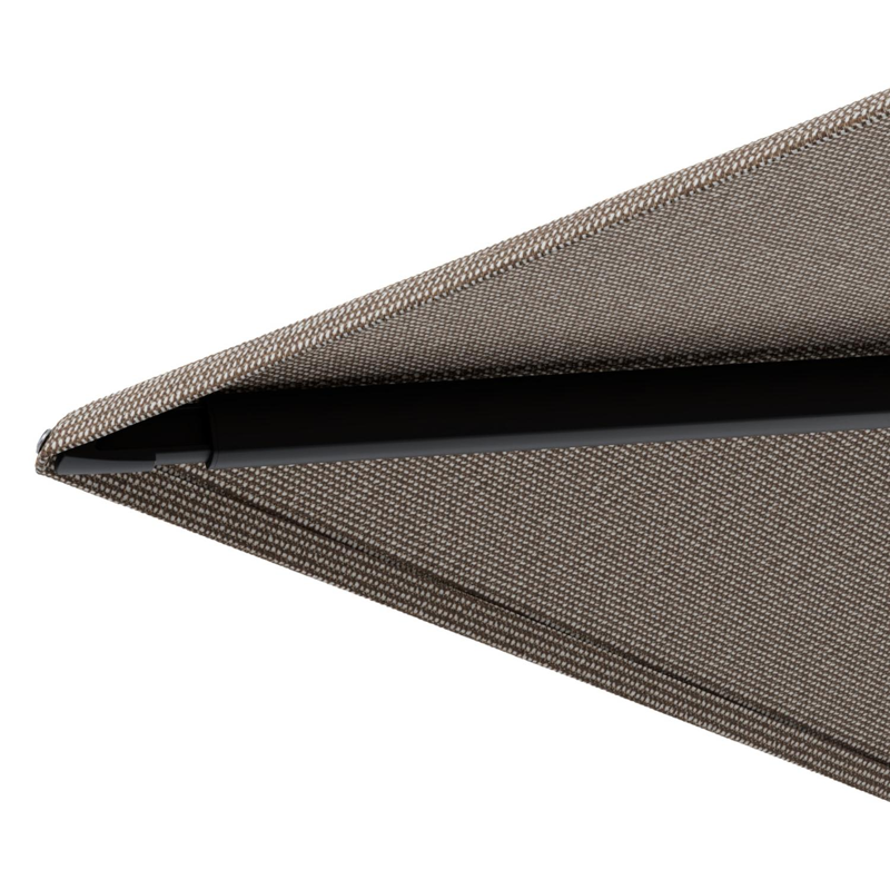Parasol pendant Minore avec fonction tilt en aluminium noir et toile de parasol All Weather Solica Firenze Earth - Lg.1 400 x Lg.2 300 cm avec pied de parasol Minore 260 kg avec roulettes