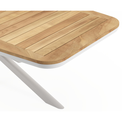 Pamplona tuintafel bootvorm in wit aluminium en teak natural finish - L 240 x B 110 x H 72 cm
