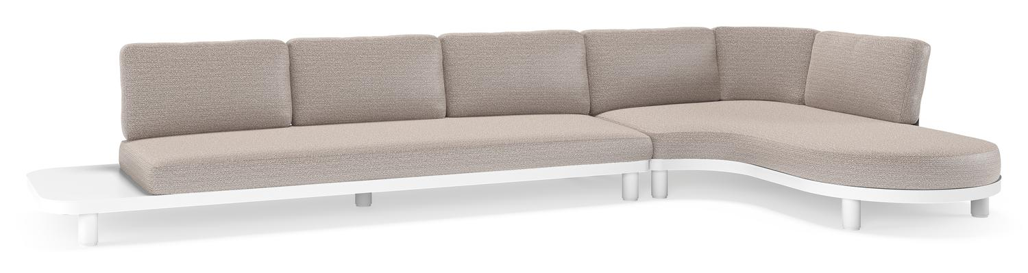 Salon de jardin d'angle Donato en aluminium blanc et coussins en all weather sunbrella® luxe Wander Granite