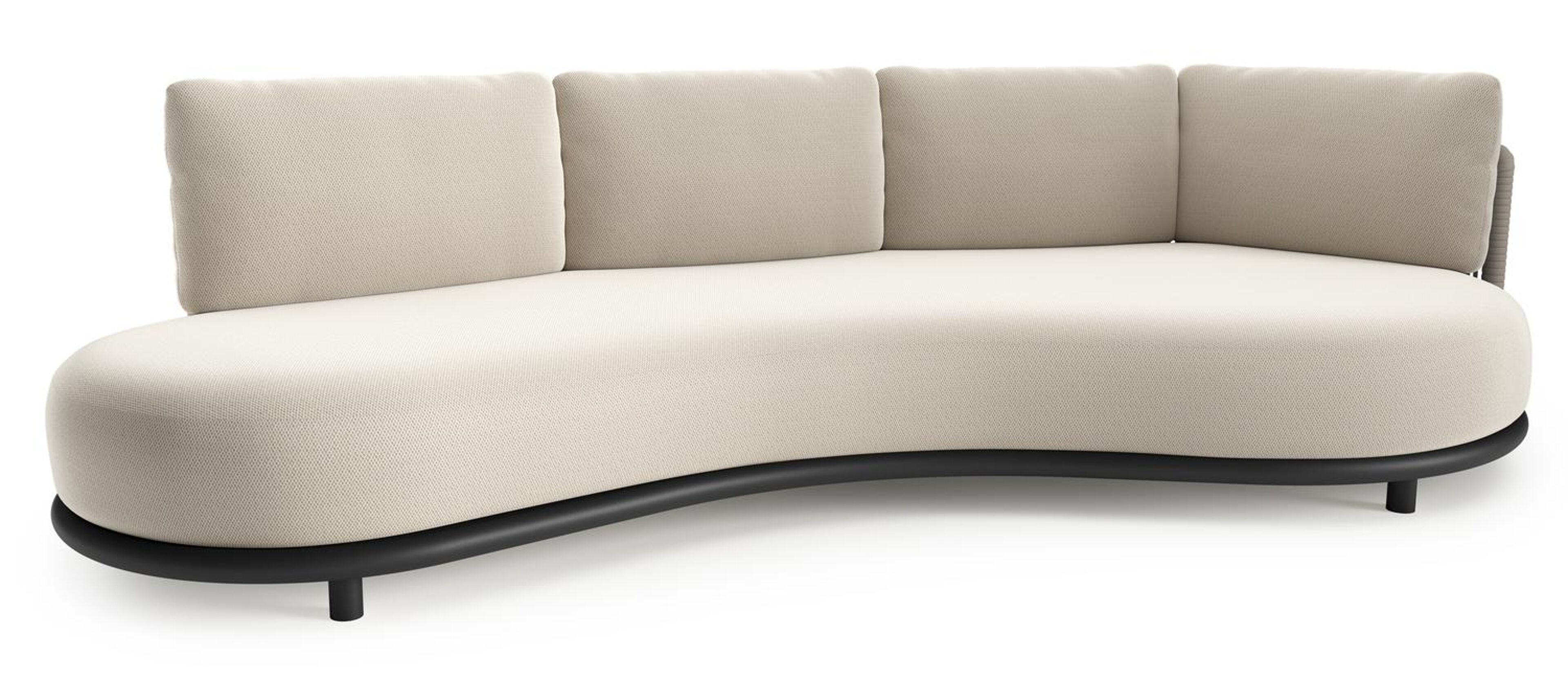 Lomano loungebank in zwart aluminium en beige verticaal geweven luxe vlakke rope met lopi marble all weather sunbrella® luxe kussen