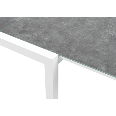 Calobra tuinset met verlengbare tafel in wit aluminium en grijs glas tafelblad met 10 stapelbare Madura tuinstoelen