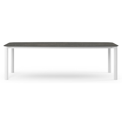 Table de jardin Orso forme de bateau en aluminium blanc et céramique pleine Black Obsession - Lg. 255 x Lrg. 115 x Haut. 75 cm