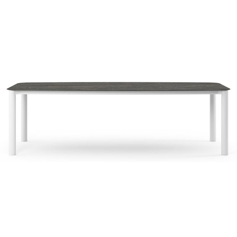 Table de jardin Orso forme de bateau en aluminium blanc et céramique pleine Black Obsession - Lg. 255 x Lrg. 115 x Haut. 75 cm