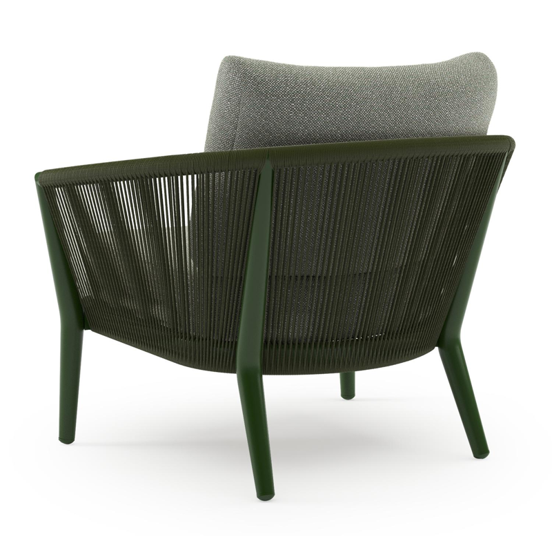 Orso loungestoel in groen aluminium en groen verticaal geweven ronde rope met Savane Leaf all weather sunbrella® luxe kussen