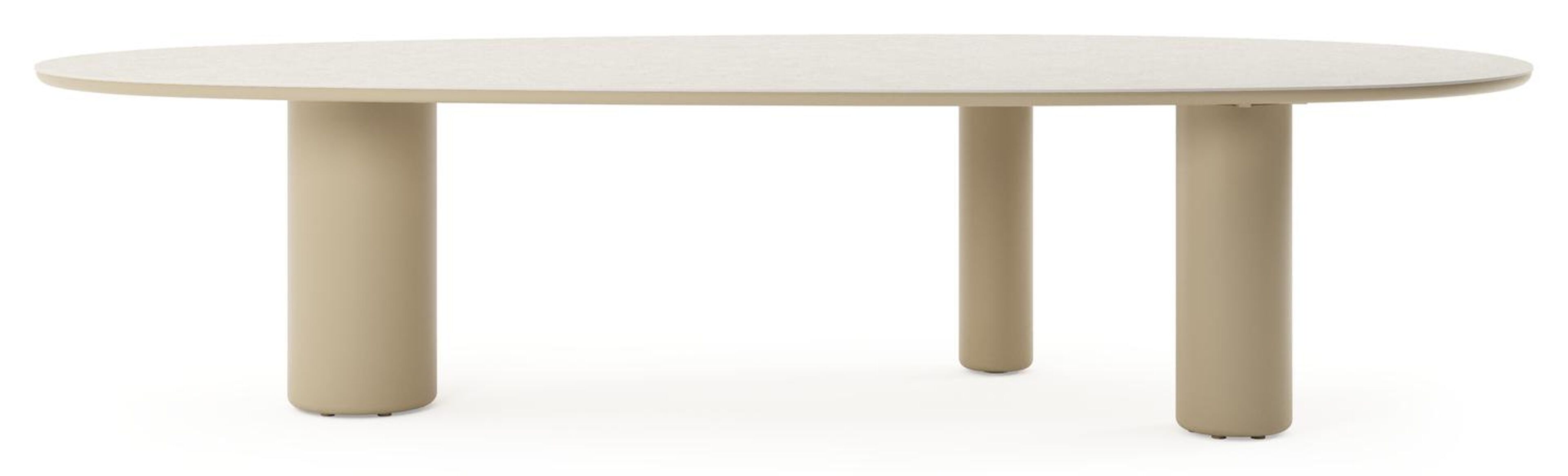 Table de jardin Amico mangue en aluminium beige et céramique pleine Shilin - Lg. 320 x Lrg. 140 x Haut. 73.5 cm