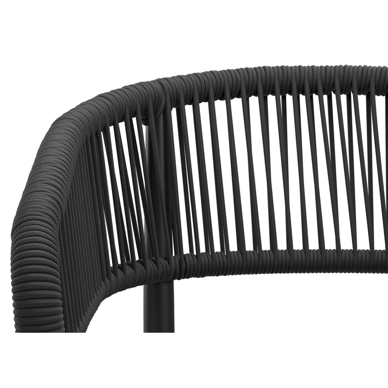 Tolfa stapelbare tuinstoel in zwart aluminium en zwart verticaal geweven ronde rope met stoelkussen in All Weather Sunbrella® Luxe Wander Granite