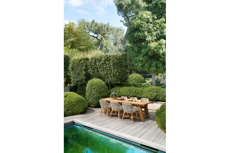 Borgo tuinstoel in teak en naturel verticaal geweven ronde rope 