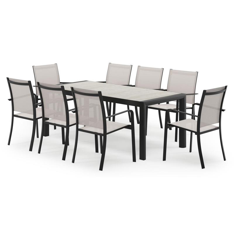 Madura ensemble de jardin rectangulaire en aluminium noir en carreaux en céramique gris avec 8 chaises de jardin Calobra