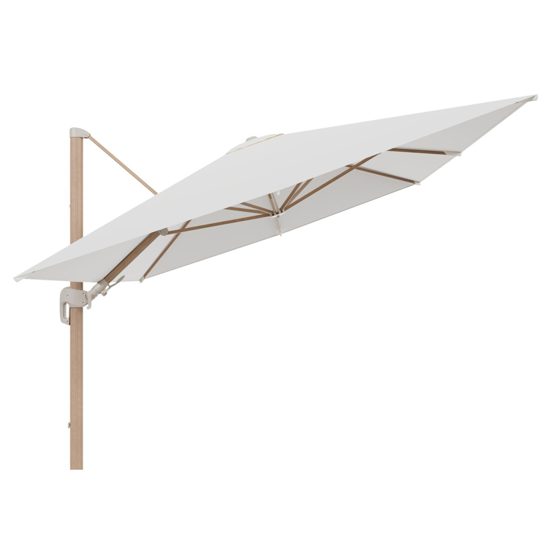 Rufina zweefparasol tiltfunctie in houtlook aluminium en parasoldoek in All Weather Sunbrella® Luxe Natte White  - L1 400 x L2 300 cm (zonder voet) (zonder voet)