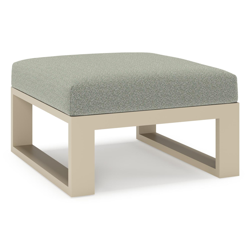 Verato poef in beige aluminium met savane leaf all weather sunbrella® luxe kussen