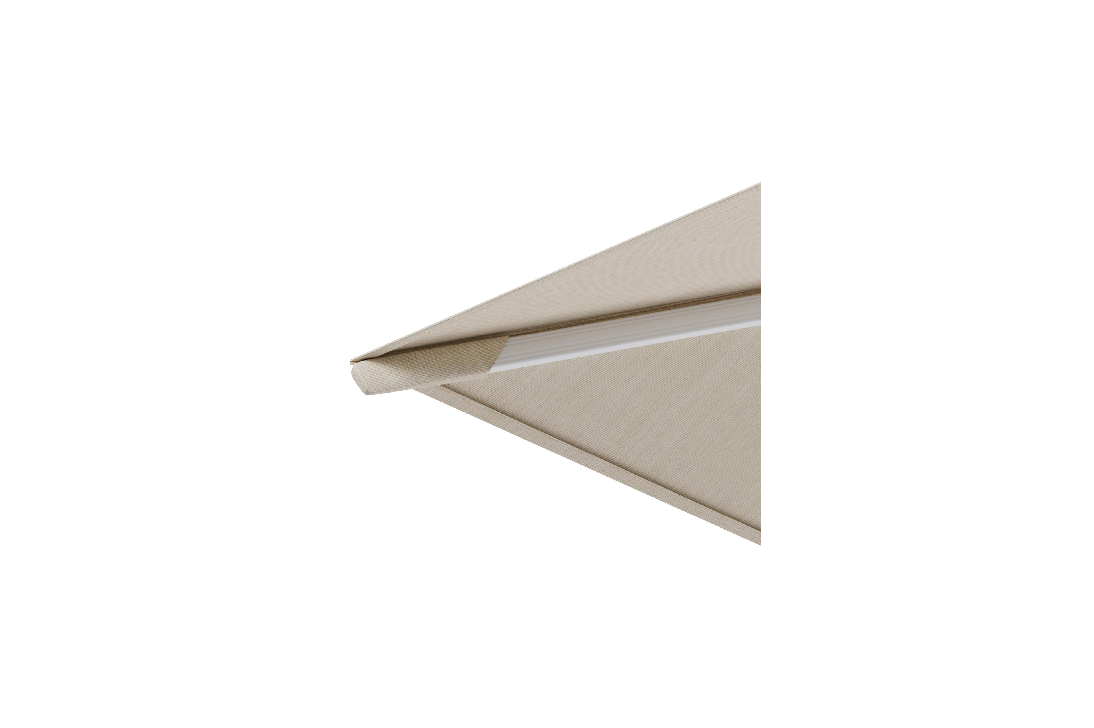 Parasol pendant Rufina avec fonction tilt en aluminium blanc avec toile de parasol en all weather sunbrella® premium beige - Lg.1 350 x Lg.2 250 cm avec pied de parasol Lapido 120 kg