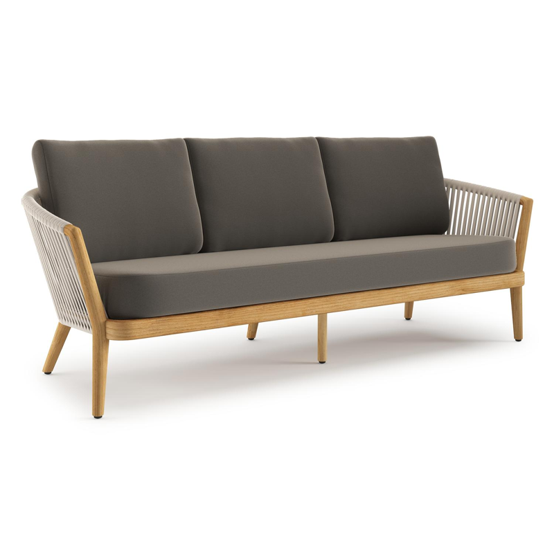 Canapé de jardin Orso en tecken corde luxe plate tissée verticalement beige et coussins en all weather sunbrella® luxe Natte Carbon Beige