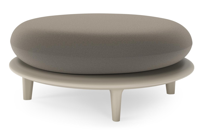 Bomero poef in beige aluminium met natte carbon beige all weather sunbrella® luxe kussen