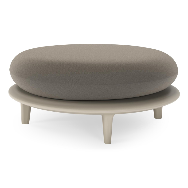 Bomero poef in beige aluminium met natte carbon beige all weather sunbrella® luxe kussen