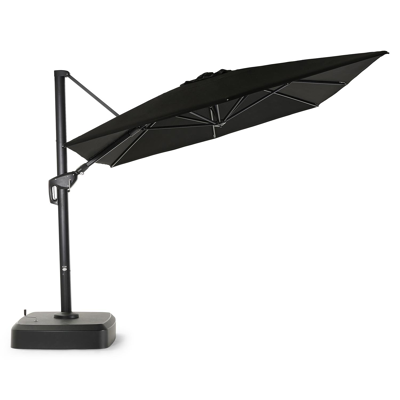 Minore zweefparasol met tiltfunctie in zwart aluminium met grijs sunbrella® premium parasoldoek - L1 300 x L2 400 cm (met voet)