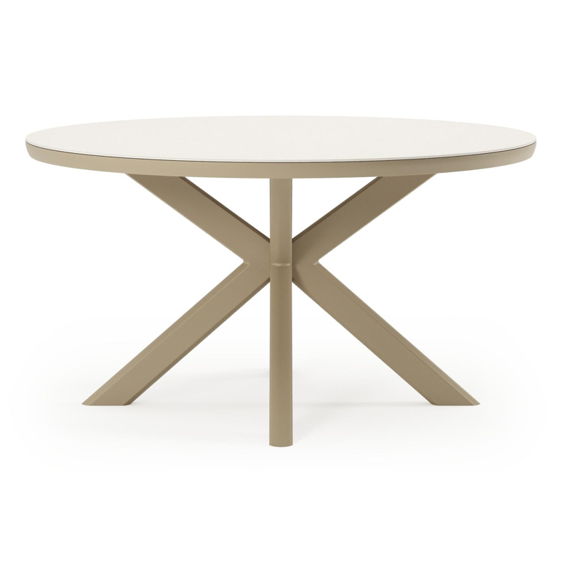 Pamplona tuintafel rond in beige aluminium en sintered stone Crema minerale - Dia. 140.4 x H 73.5 cm
