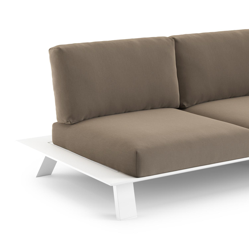 Cesano loungehoek in wit aluminium met natte heather grey all weather Sunbrella® luxe kussen