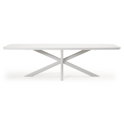 Table de jardin Pamplona forme bateau en aluminium blanc et sintered stone massive Topo minéral - L 270 x L 115 x H 72 cm